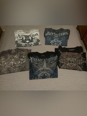 Y2K Affliction Graphic T Shirt Lot of 5